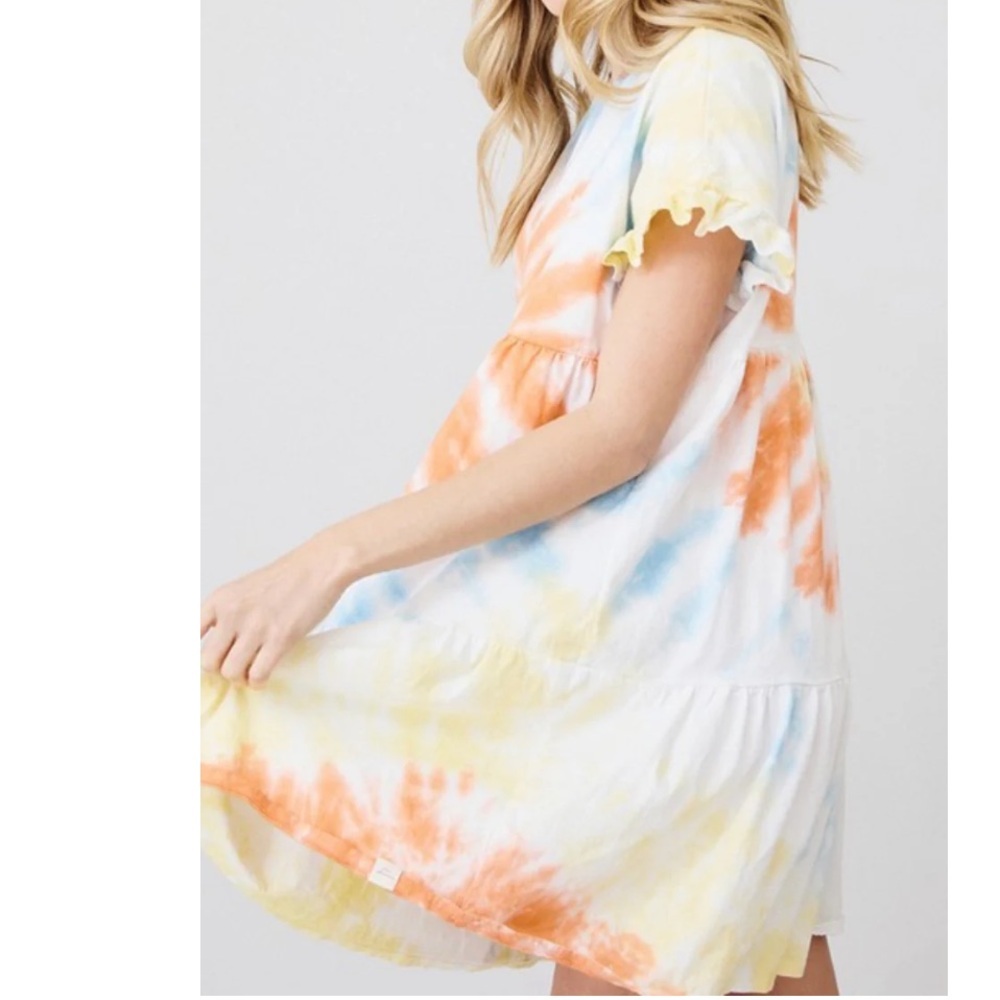 CES FEMME ORGANIC COTTON Boho Beach Tie Dye Tiered Baby Doll Eyelet SLV Dress M - Picture 2 of 15
